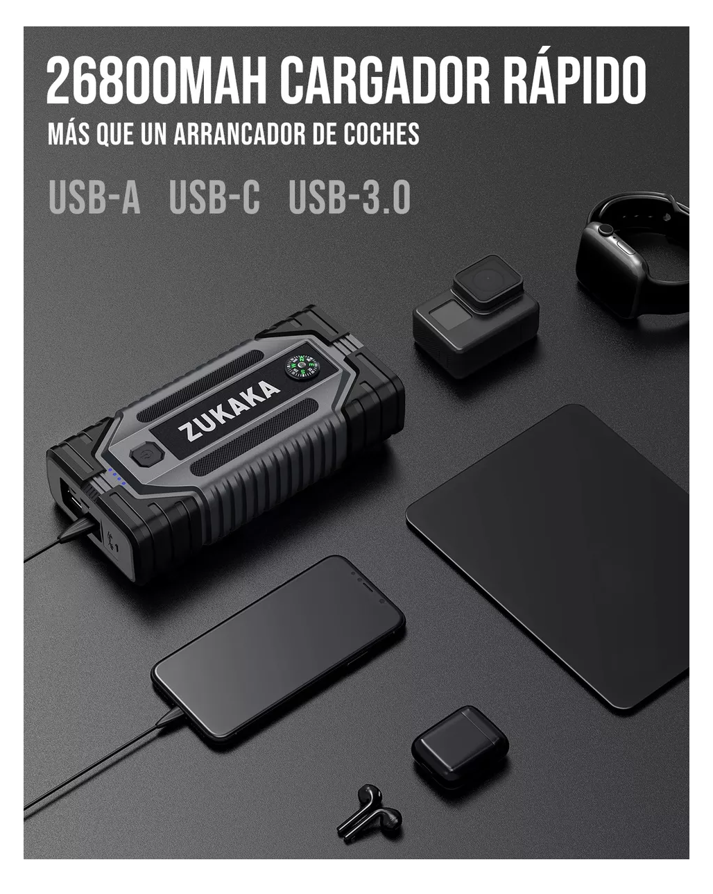 Foto 6 pulgar | Arrancador de Baterías para Auto 26800 Mah Negro