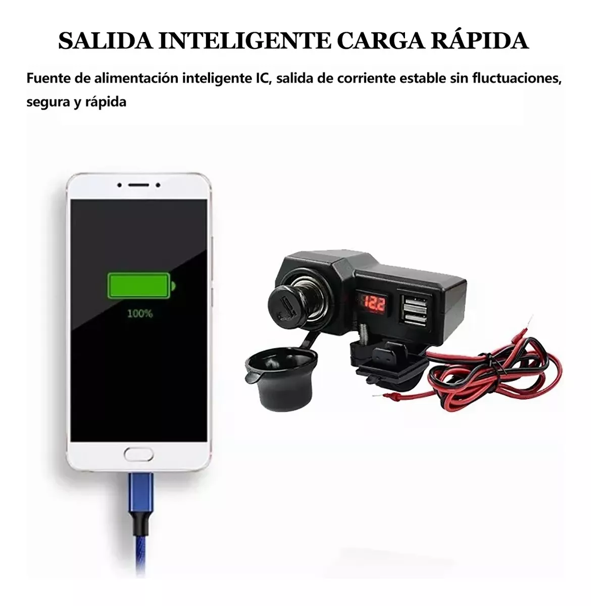 Foto 4 pulgar | Cargador Celular Moto 2 Usb Voltimetro Y Tipo Encendedor 12v Eo Safe Imports Esi-14891 Negro