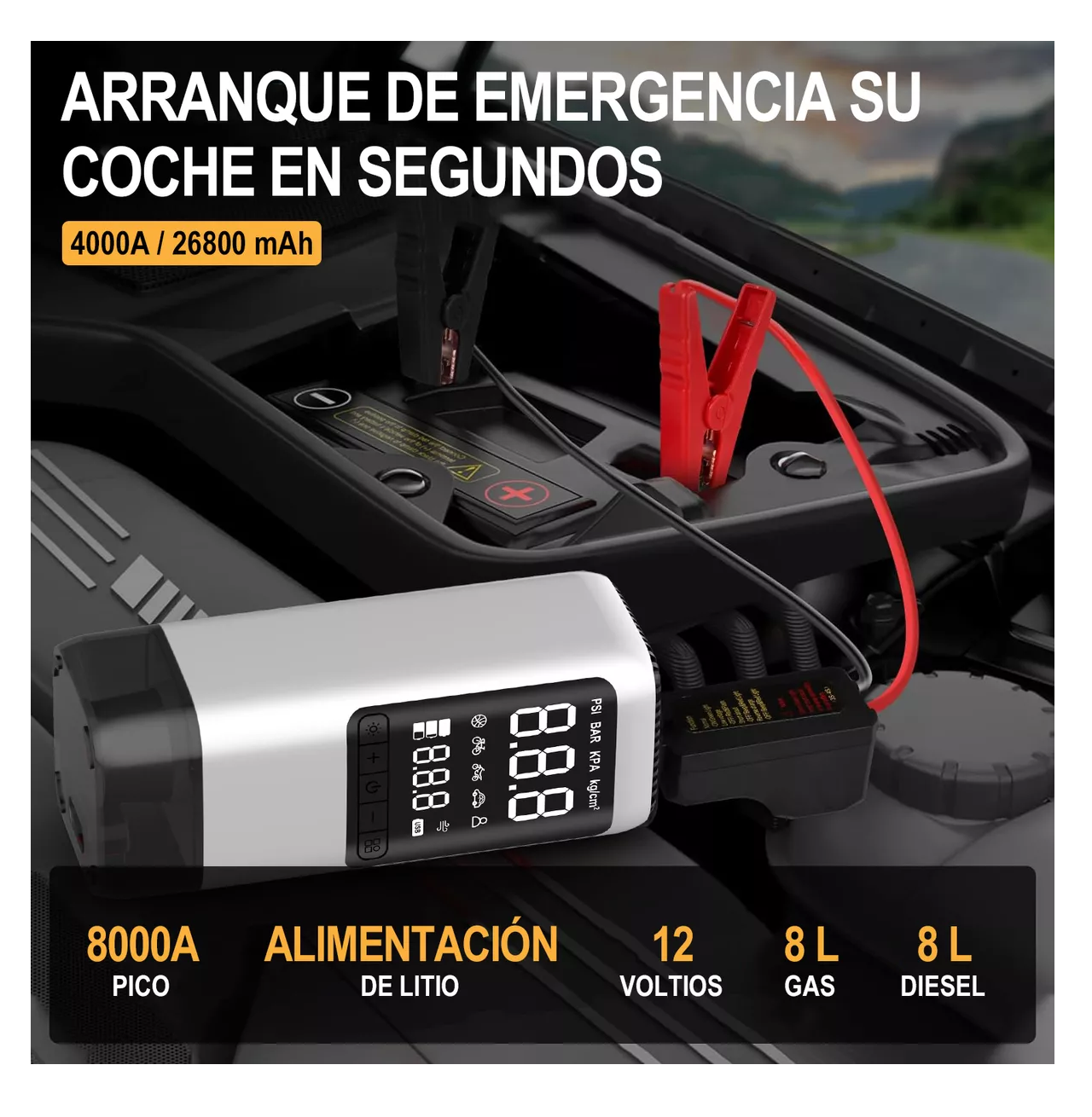 Foto 2 | Arrancador De Bateria De Auto Portátil 4000a Inflador 150psi Gris