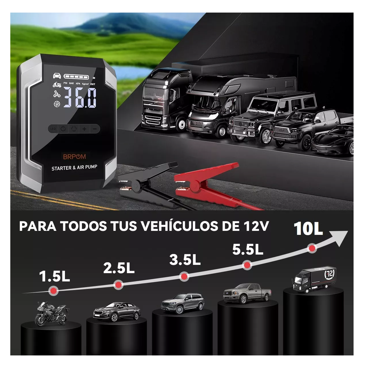 Foto 5 pulgar | Arrancador De Batería De Auto Con Compresor De Aire 150psi Negro