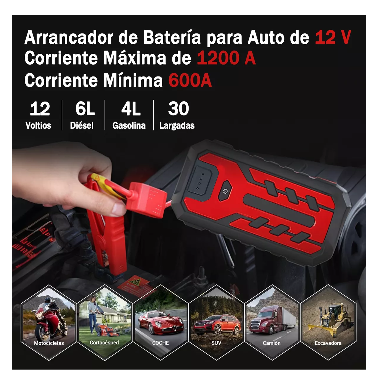 Foto 3 pulgar | Arrancador De Coches, Arrancador De Baterias De Auto Negro/rojo