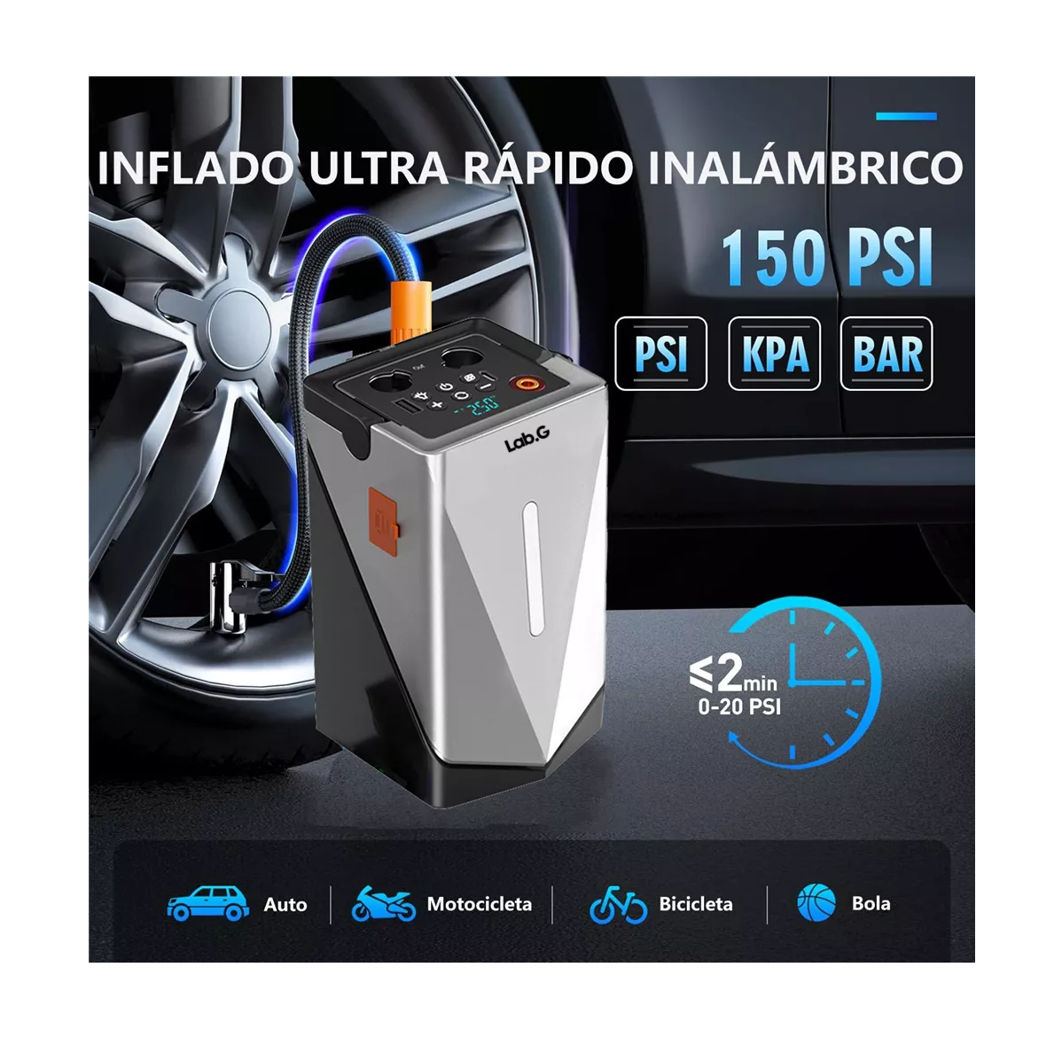 Foto 4 pulgar | Arrancador De Batería De Auto Lab.g  Con Compresor De Aire 150psi Gris