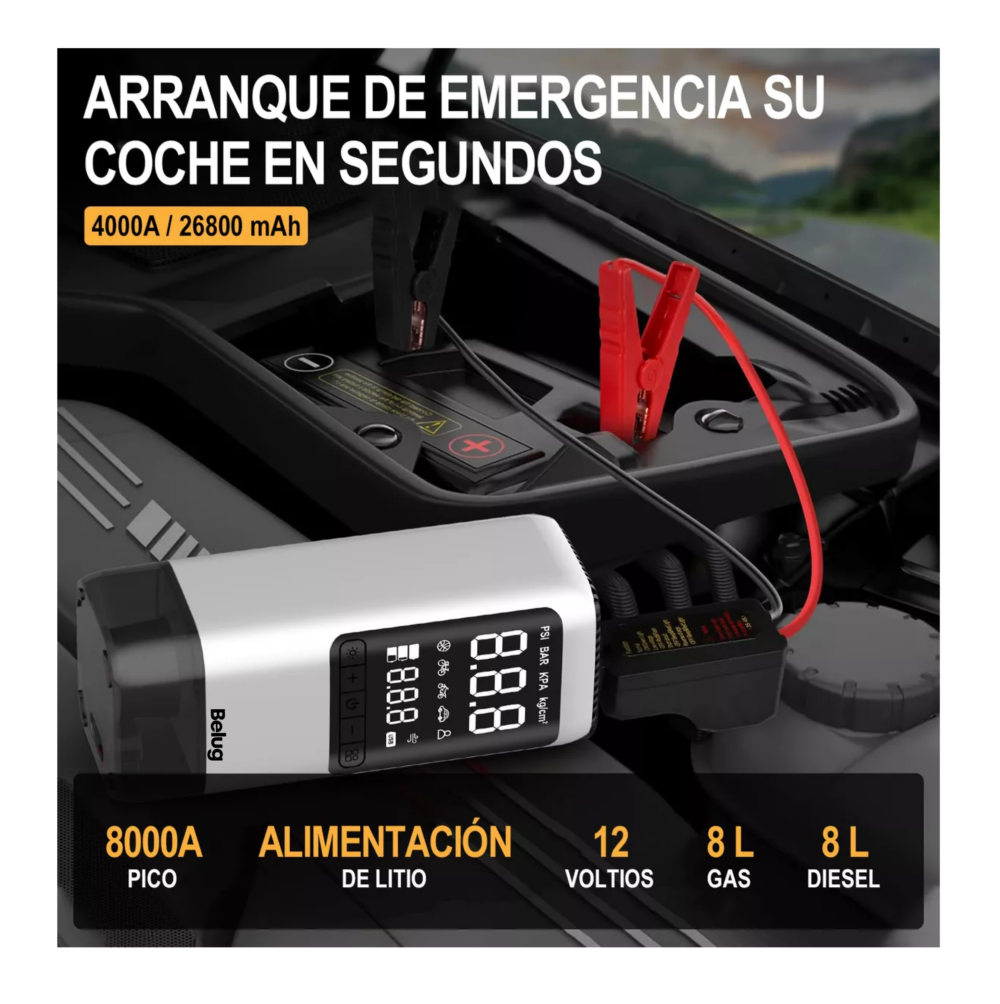 Foto 3 pulgar | Arrancador De Batería De Auto Portátil 4000a Inflador 150psi, Belug Gris