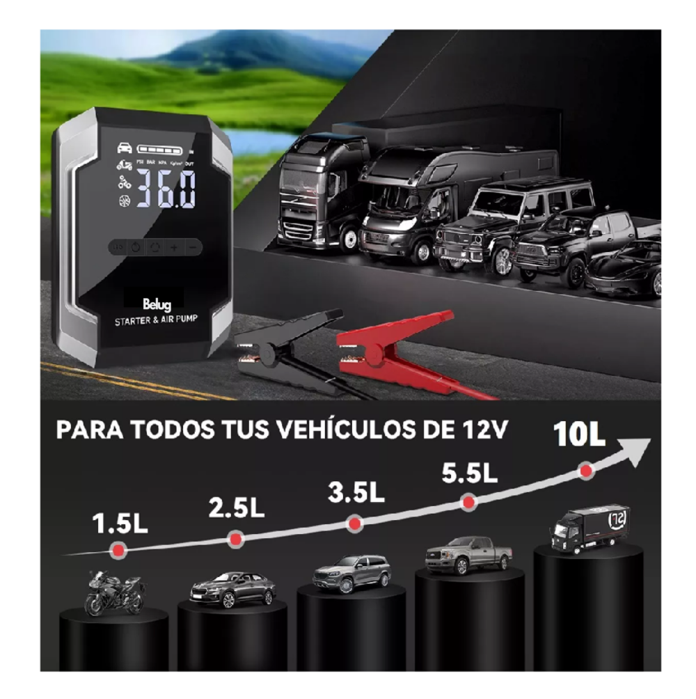 Foto 6 pulgar | Arrancador De Batería De Auto Con Compresor De Aire 150psi, Belug Negro