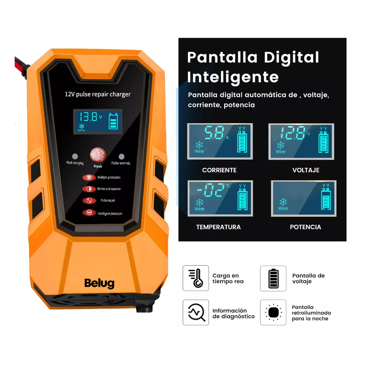 Foto 4 pulgar | Cargador Belug Rápido Para Batería De Coche Inteligente 12v 6a