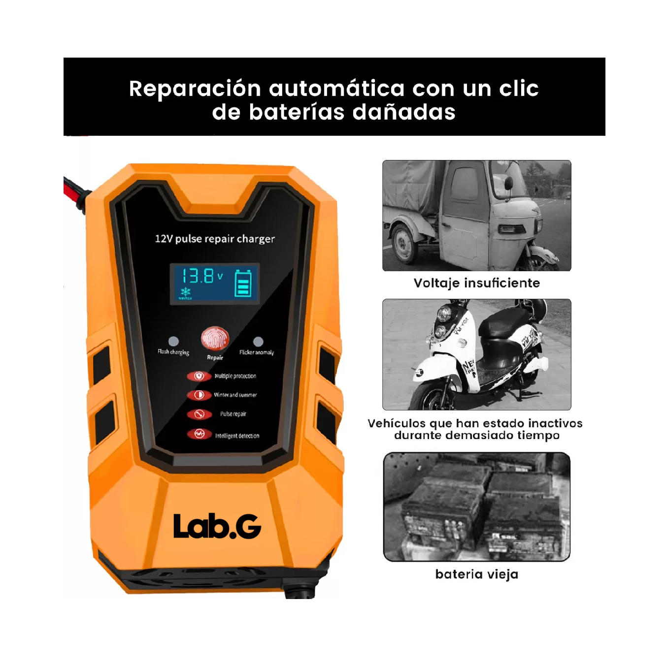 Foto 3 pulgar | Cargador Rápido Para Batería De Coche Inteligente Lab.g 12v 6a Naranja