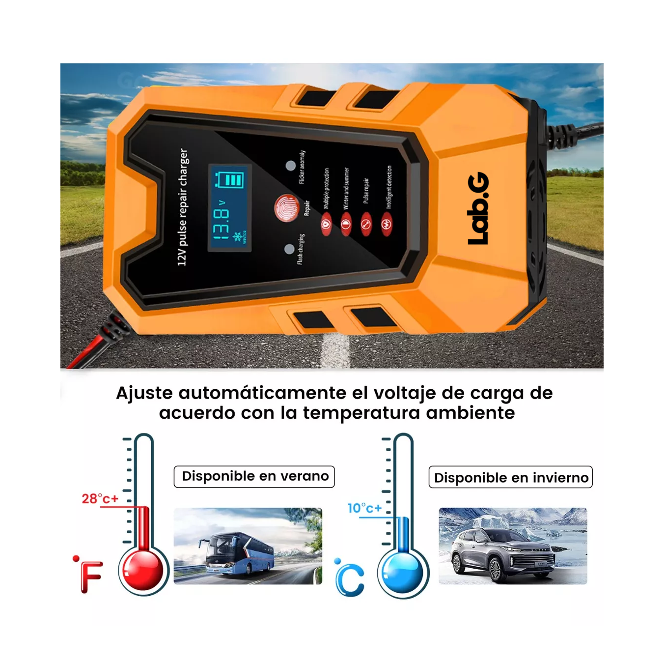 Foto 5 pulgar | Cargador Rápido Para Batería De Coche Inteligente Lab.g 12v 6a Naranja