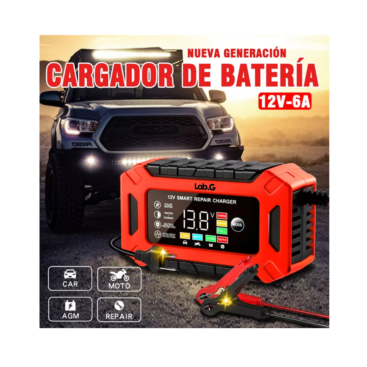 Foto 2 | Cargador Rápido Lab.g Para Inteligente Batería De Coche 12v 6a Rojo/negro