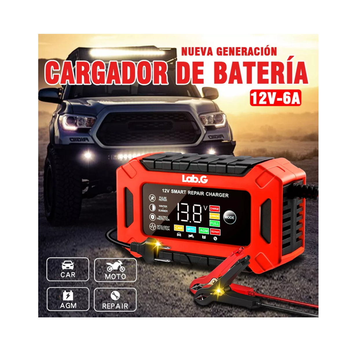 Foto 3 pulgar | Cargador Rápido Lab.g Para Inteligente Batería De Coche 12v 6a Rojo/negro
