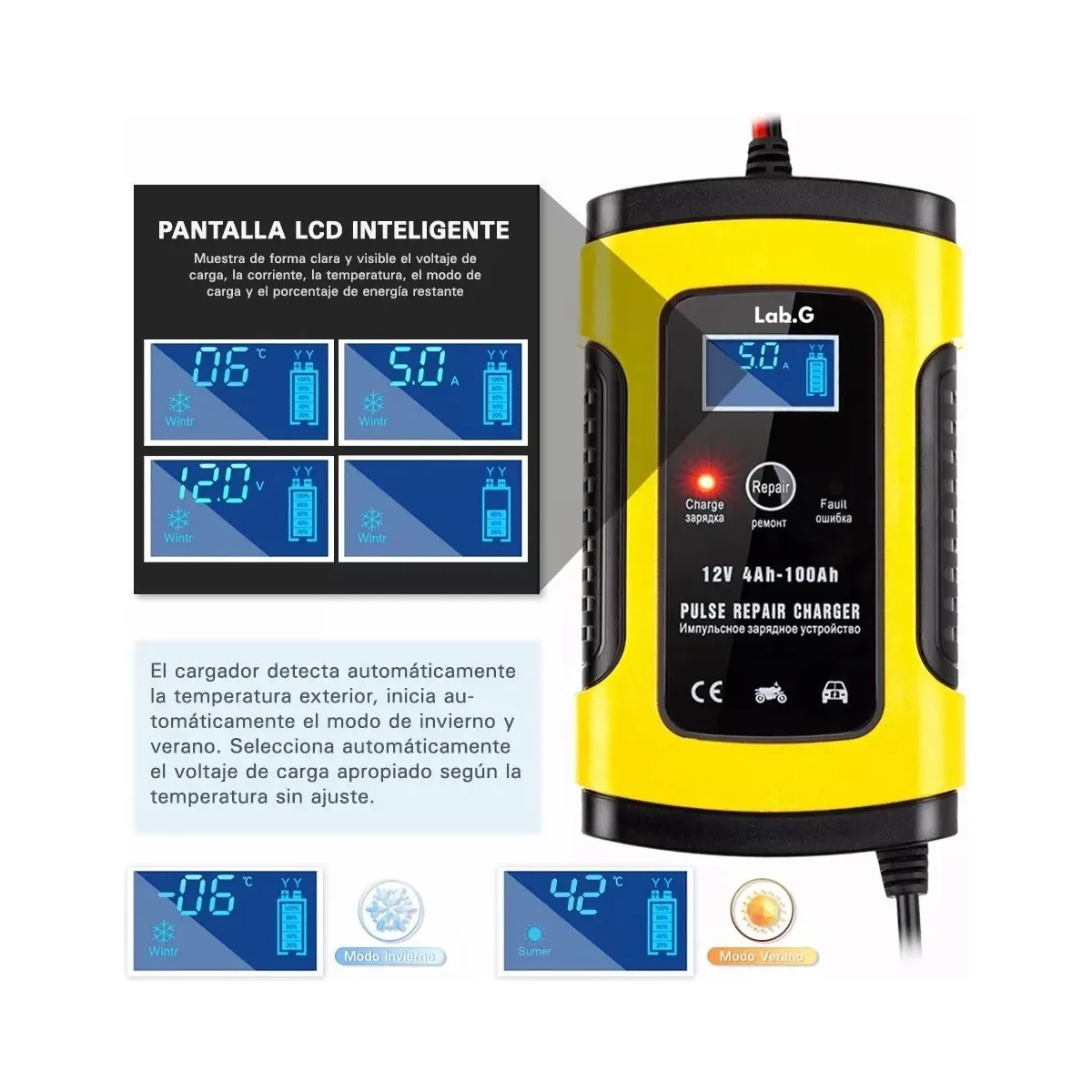Foto 4 pulgar | Mantenedor Y Cargador Inteligente Para Batería Lab.g Amarillo