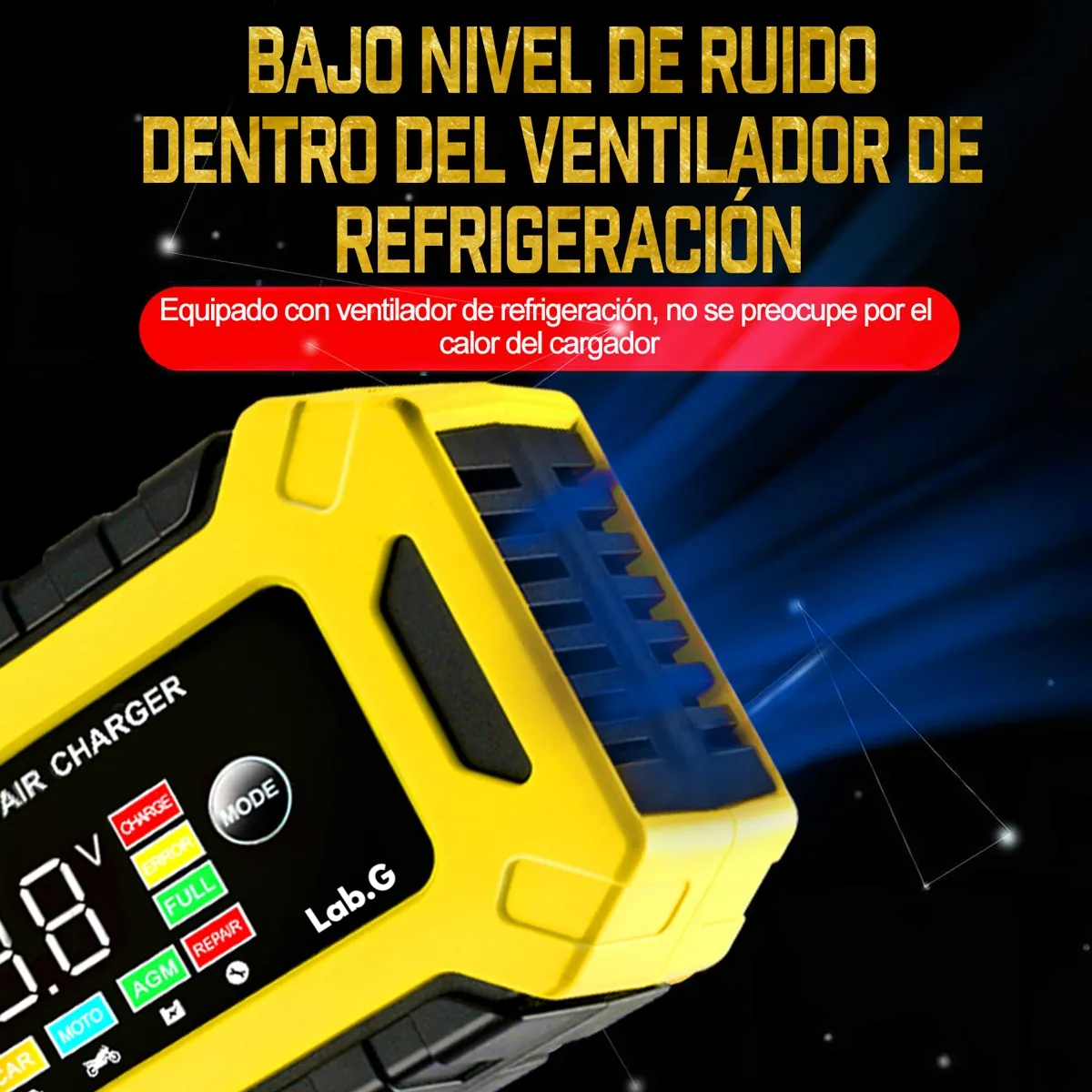 Foto 6 pulgar | Cargador Inteligente Para Coche Y Motocicleta Batería 12v 6a Lab.g Multicolor