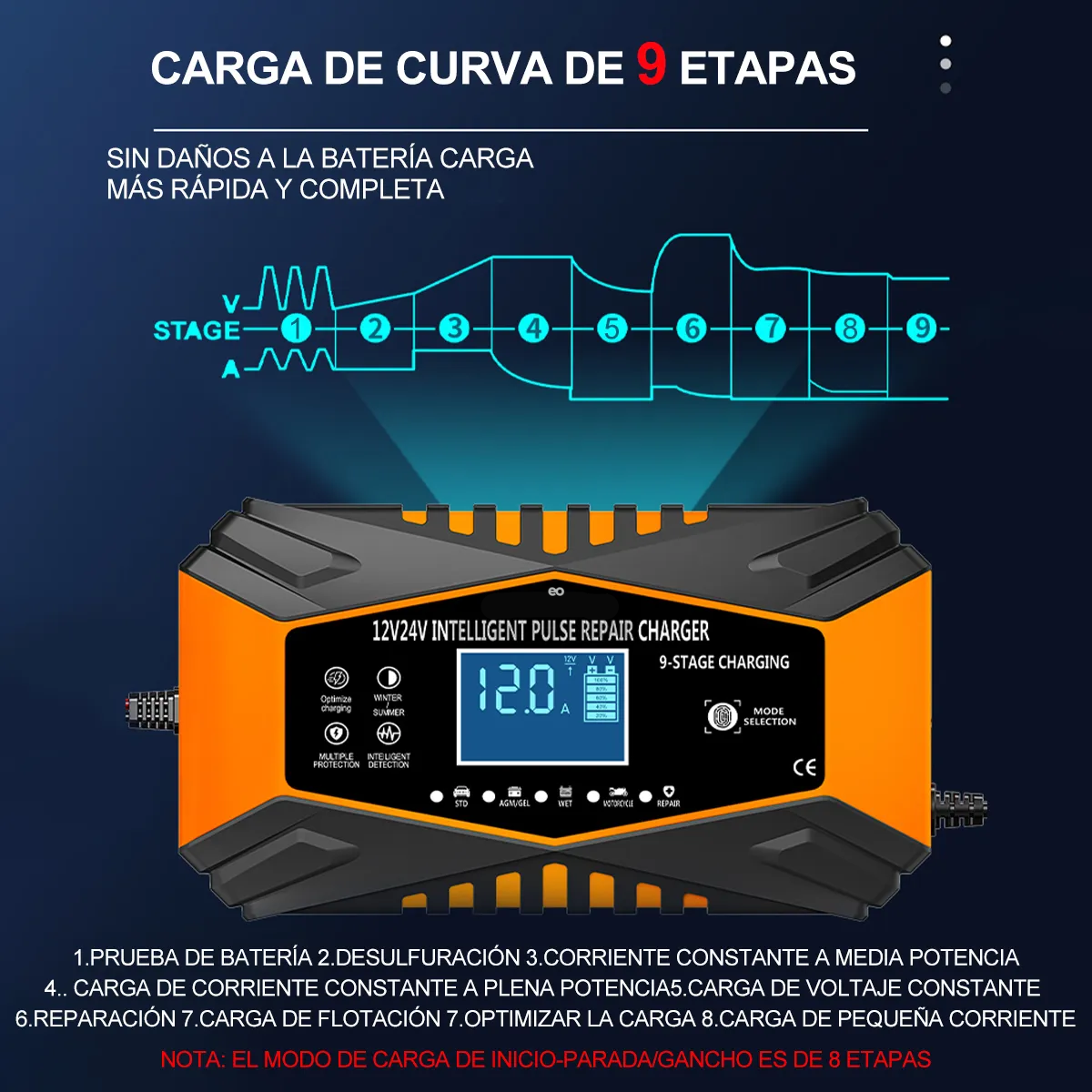Foto 4 pulgar | Cargador De Batería 12v 24v Para Automóvil Motocicleta Eo Safe Imports Esi-19989 Naranja