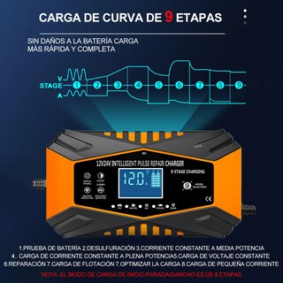 Foto 3 | Cargador De Batería 12v 24v Para Automóvil Motocicleta Eo Safe Imports Esi-19989 Naranja