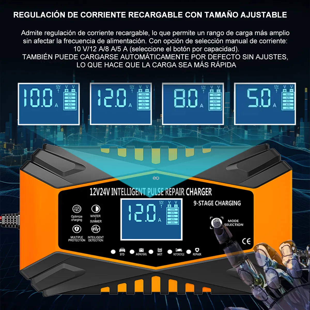 Foto 5 pulgar | Cargador De Batería 12v 24v Para Automóvil Motocicleta Eo Safe Imports Esi-19989 Naranja