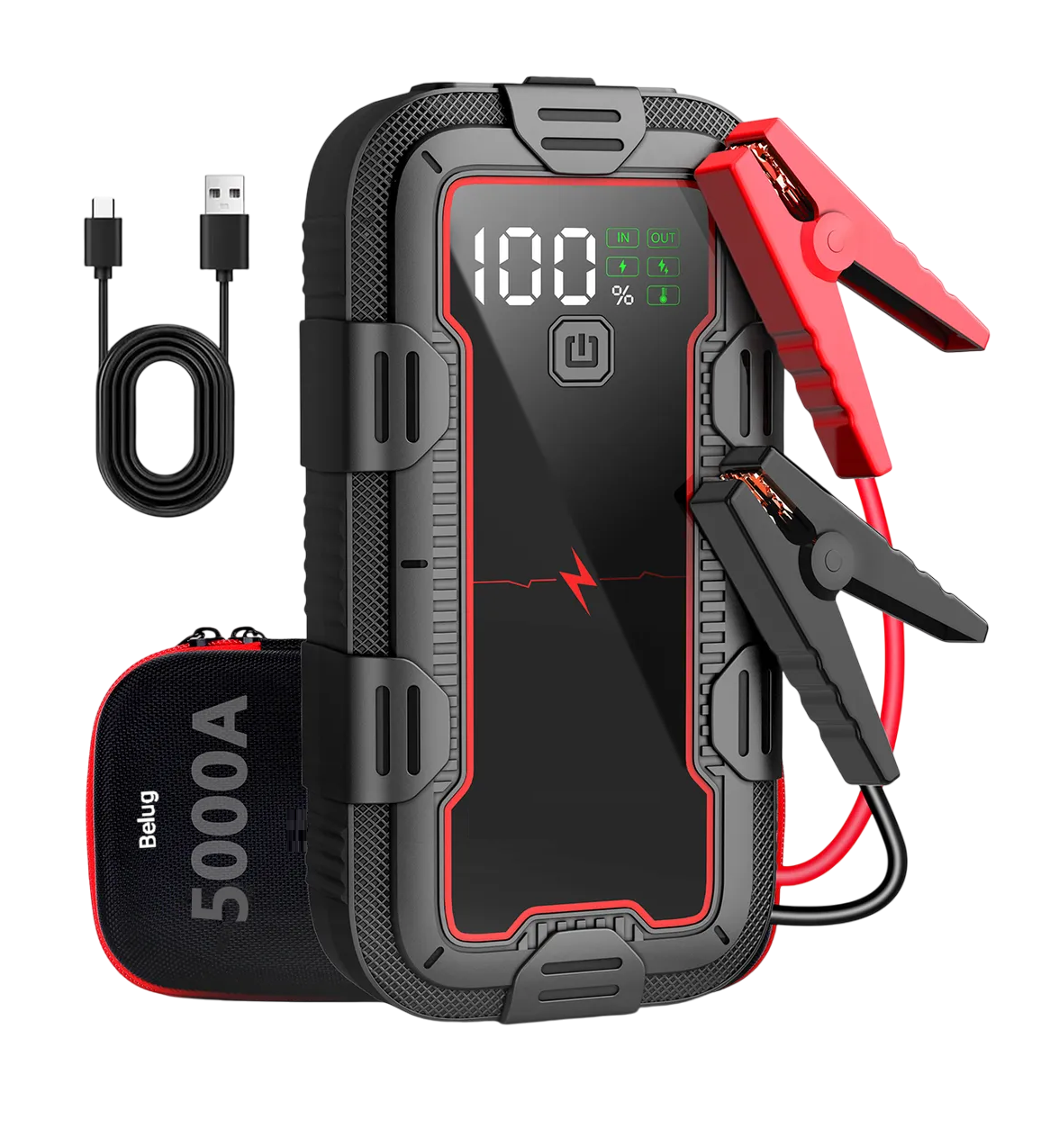 Foto 2 pulgar | Arrancador De Batería Para Coche Portátil 5000a Con Pantalla Negro Rojo