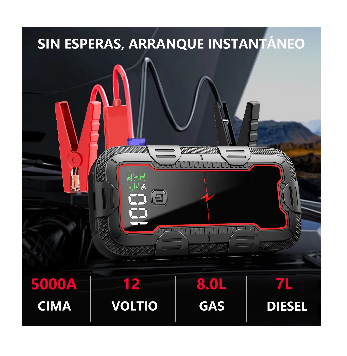 Foto 3 pulgar | Arrancador De Batería Para Coche Portátil 5000a Con Pantalla Negro Rojo