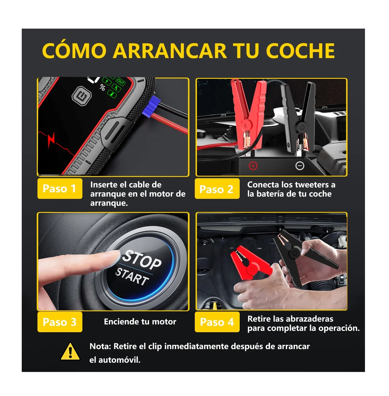 Foto 5 | Arrancador De Batería Para Coche Portátil 5000a Con Pantalla Negro Rojo