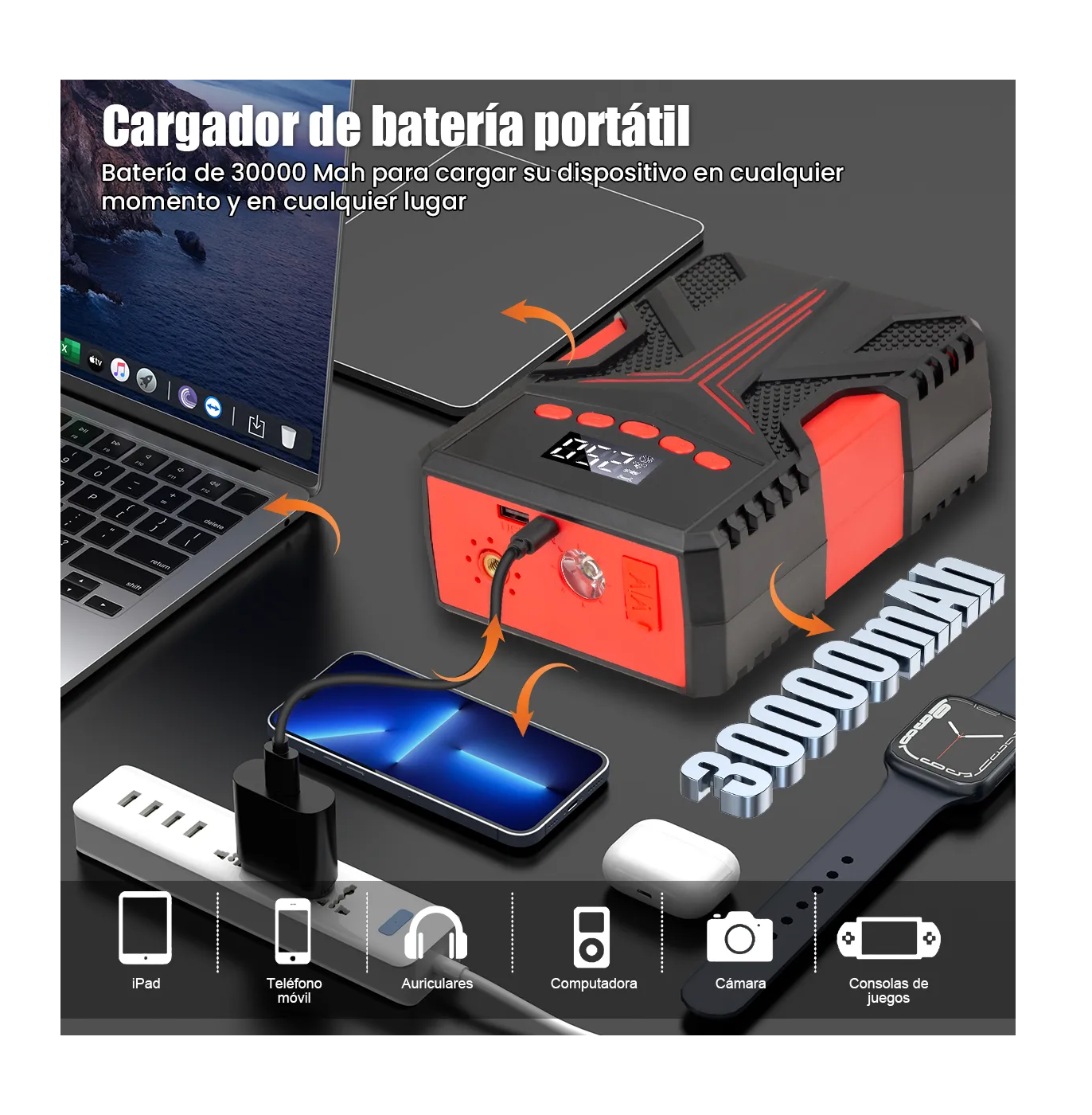 Foto 6 pulgar | Arrancador De Baterias 8000a Cargador Coche Inflador 150psi Roko Negro