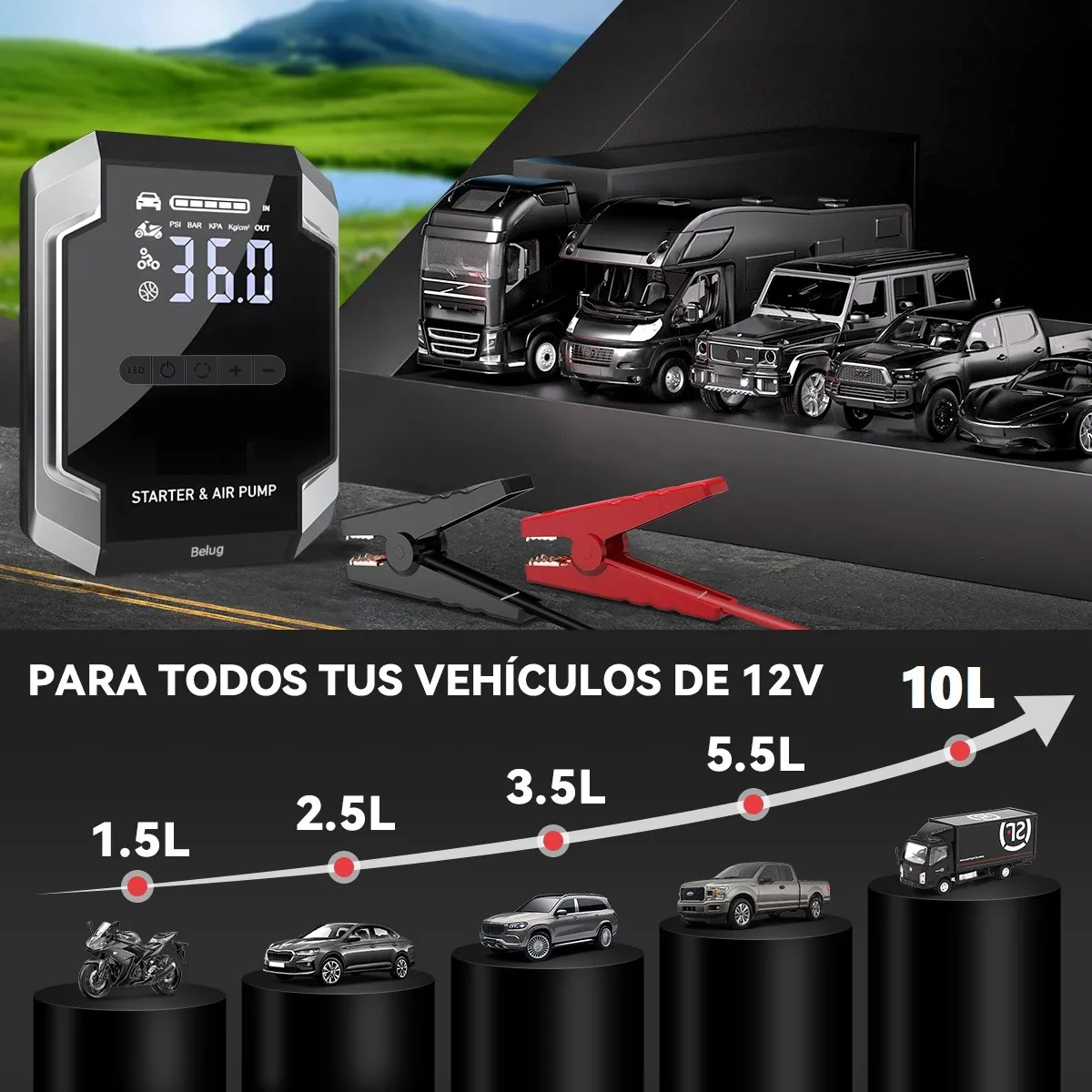 Foto 2 | Arrancador de Batería para Auto + Compresor de Aire 150psi Negro