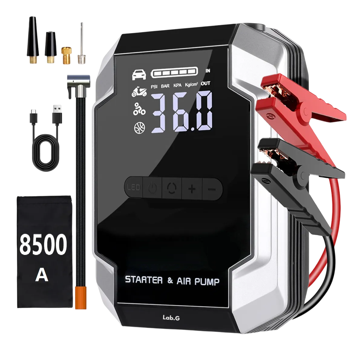 Cargador de Batería para Auto + Compresor de Aire 150psi Negro