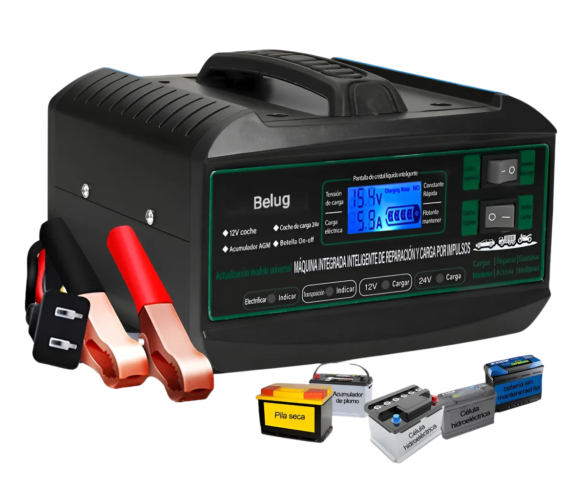 Cargador De Baterías Inteligente Automático Para Auto Y Moto Negro