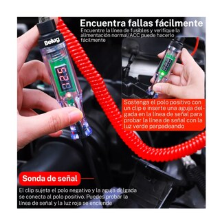 Foto 3 | Probador De Corriente Automotriz Bolígrafo 6v-12v-24v Negro Con Rojo Belug