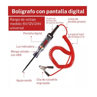 Foto 4 | Probador De Corriente Automotriz Bolígrafo 6v-12v-24v Negro Con Rojo Belug