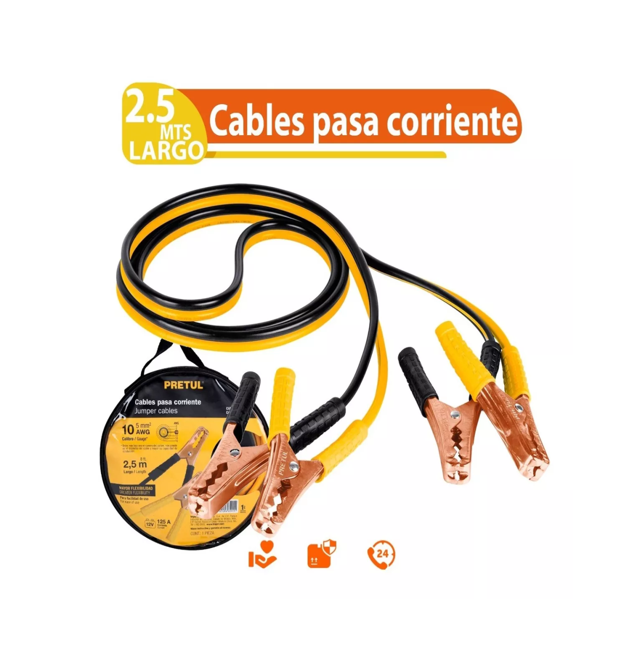 Foto 5 pulgar | Juego de Cables para Pasar Corriente Pretul CAP-2510P Cal 10 2.5 Mt 125 Amp