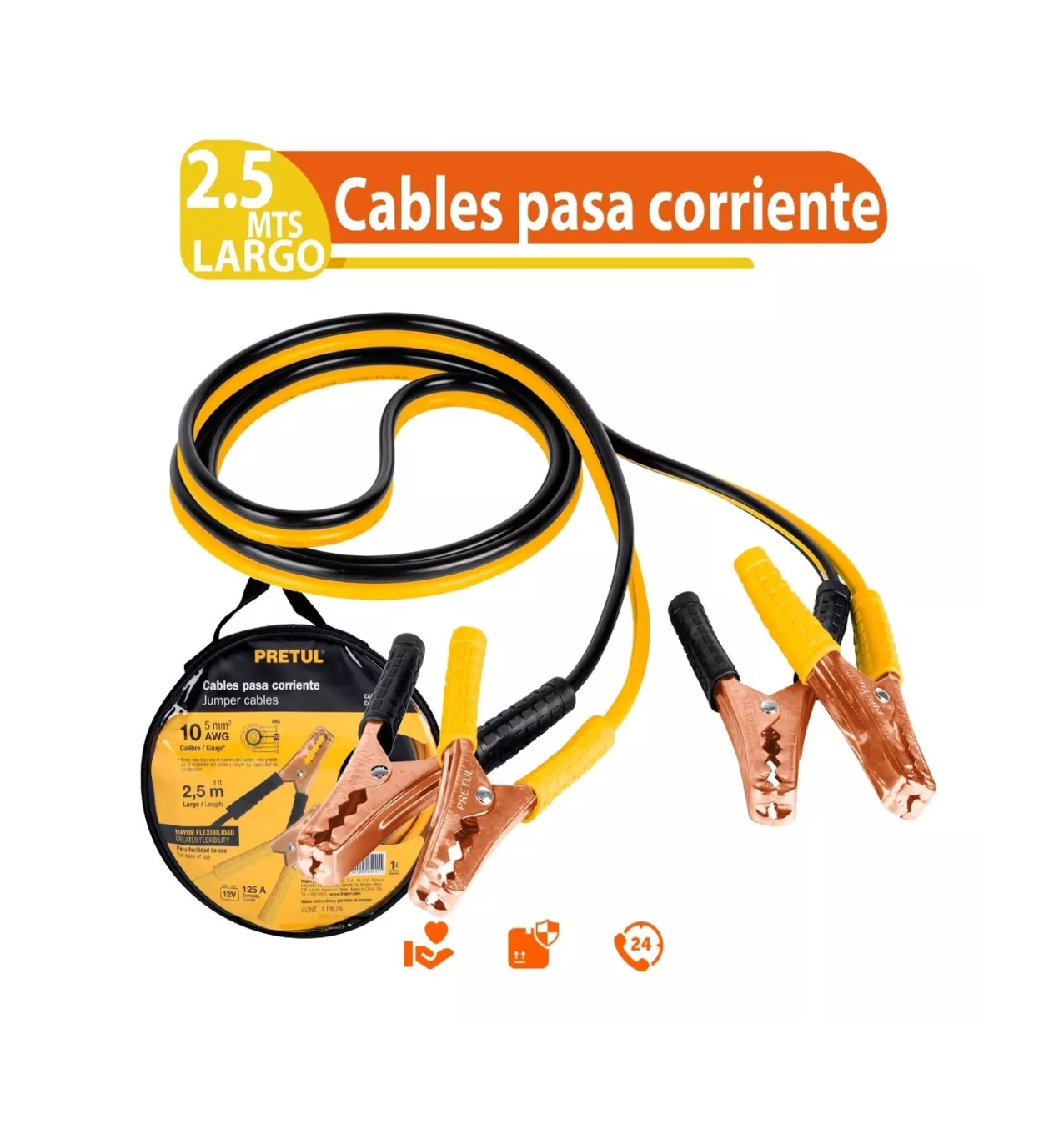 Foto 3 pulgar | Cables Para Pasar Corriente Pretul Cal 10 2.5 Mt 125 Amp