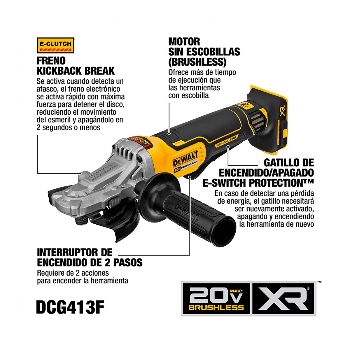 Foto 4 pulgar | Mini Esmeriladora Angular Dewalt Inalambrica 4.1/2” 20v9000 Rpm 5/8-11 Sistema E-clutch