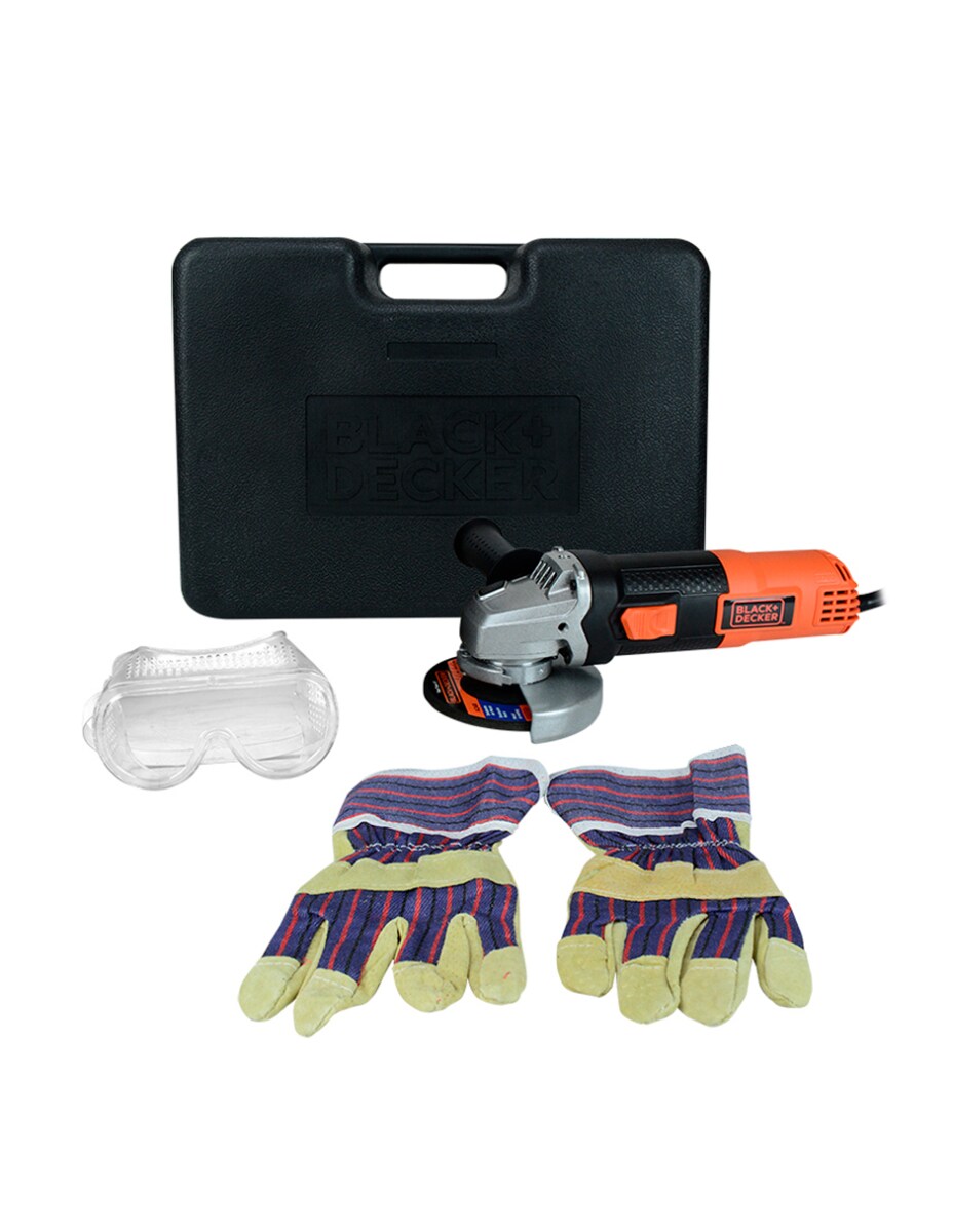 Mini Esmeriladora Angular Black And Decker 4.1/2” 820w 11000 Rpm 5/8-11 + Caja Plastica + Guantes + Googles $989