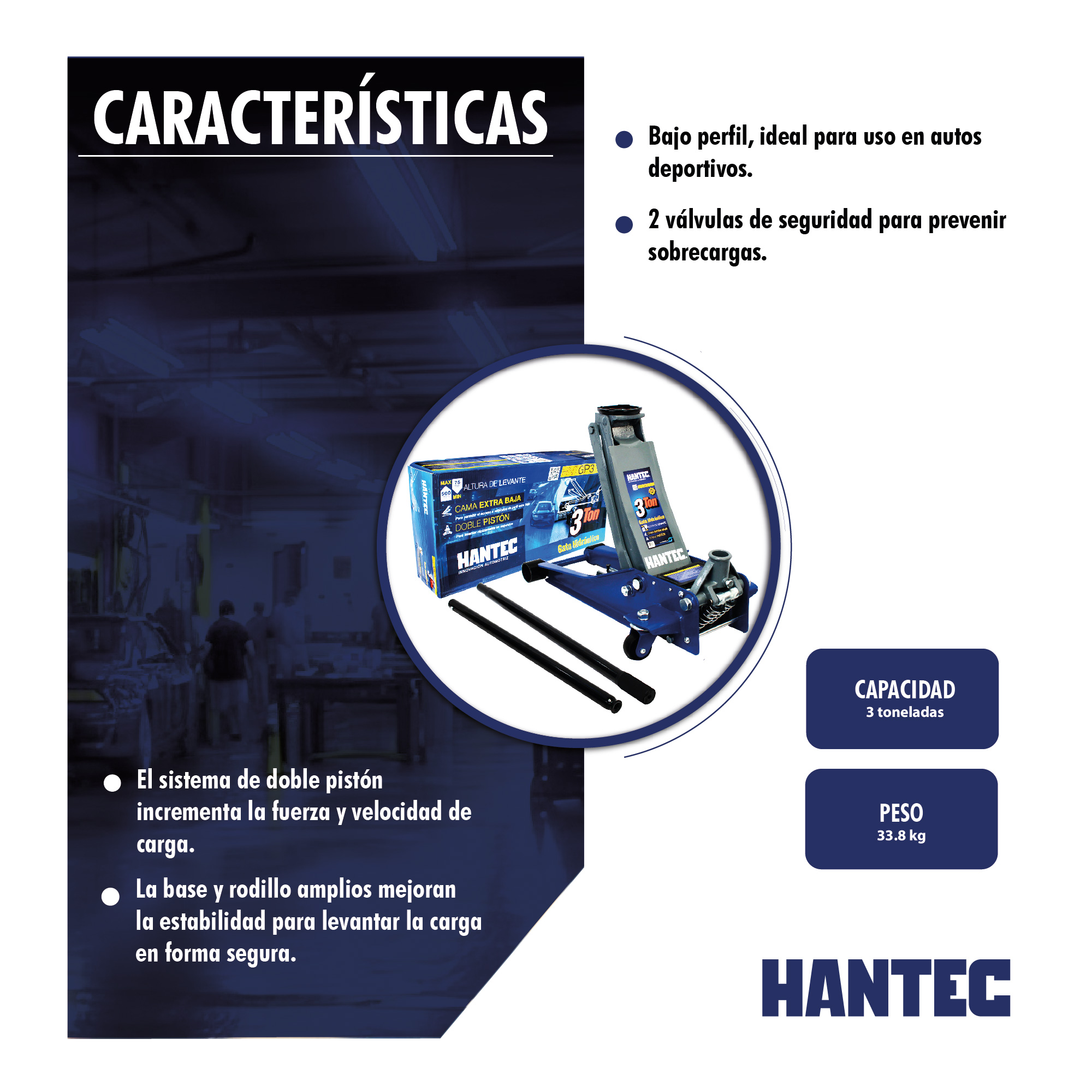 Foto 4 | Gato Hidráulico de Patín Hantec Cama Baja 3 Toneladas