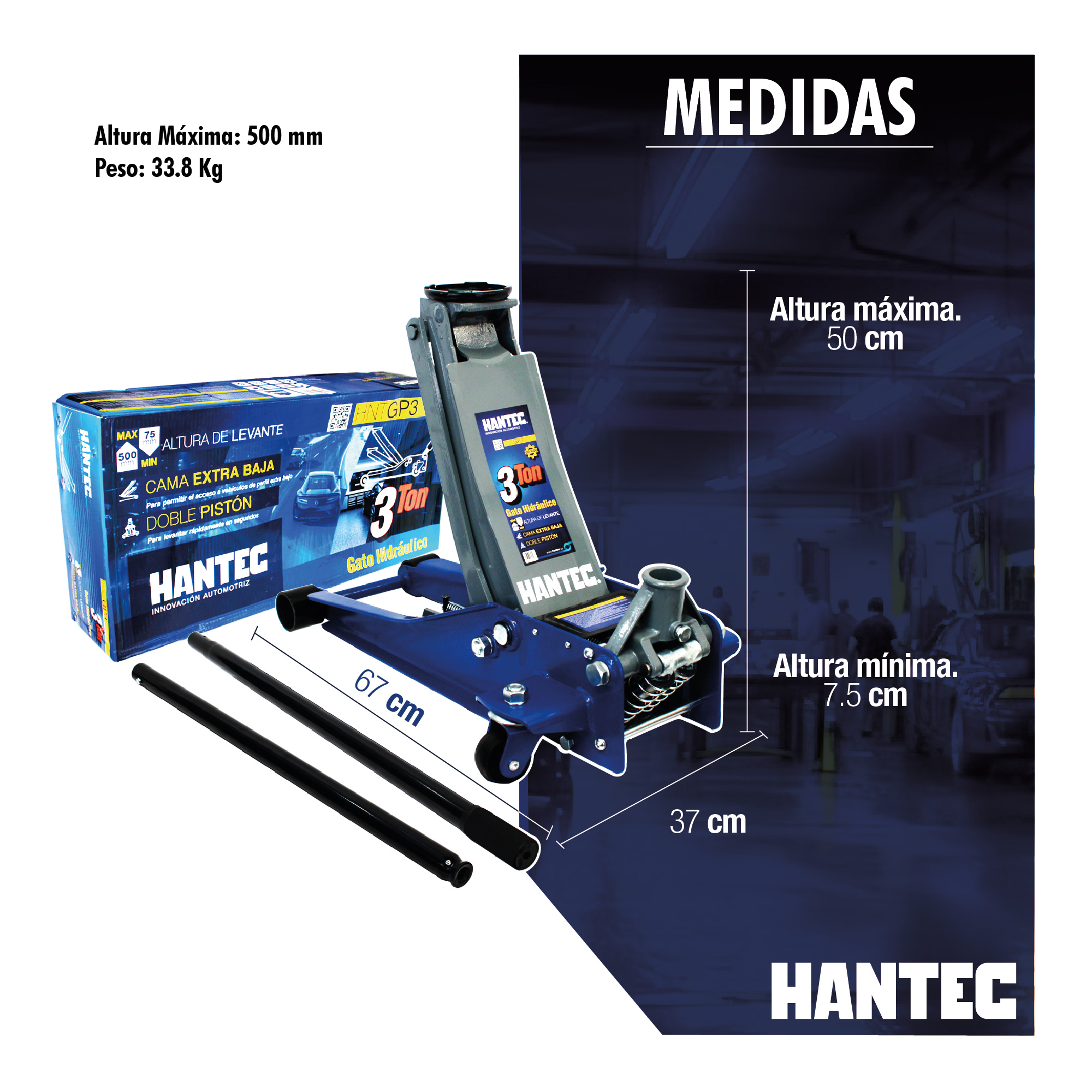 Foto 5 | Gato Hidráulico de Patín Hantec Cama Baja 3 Toneladas