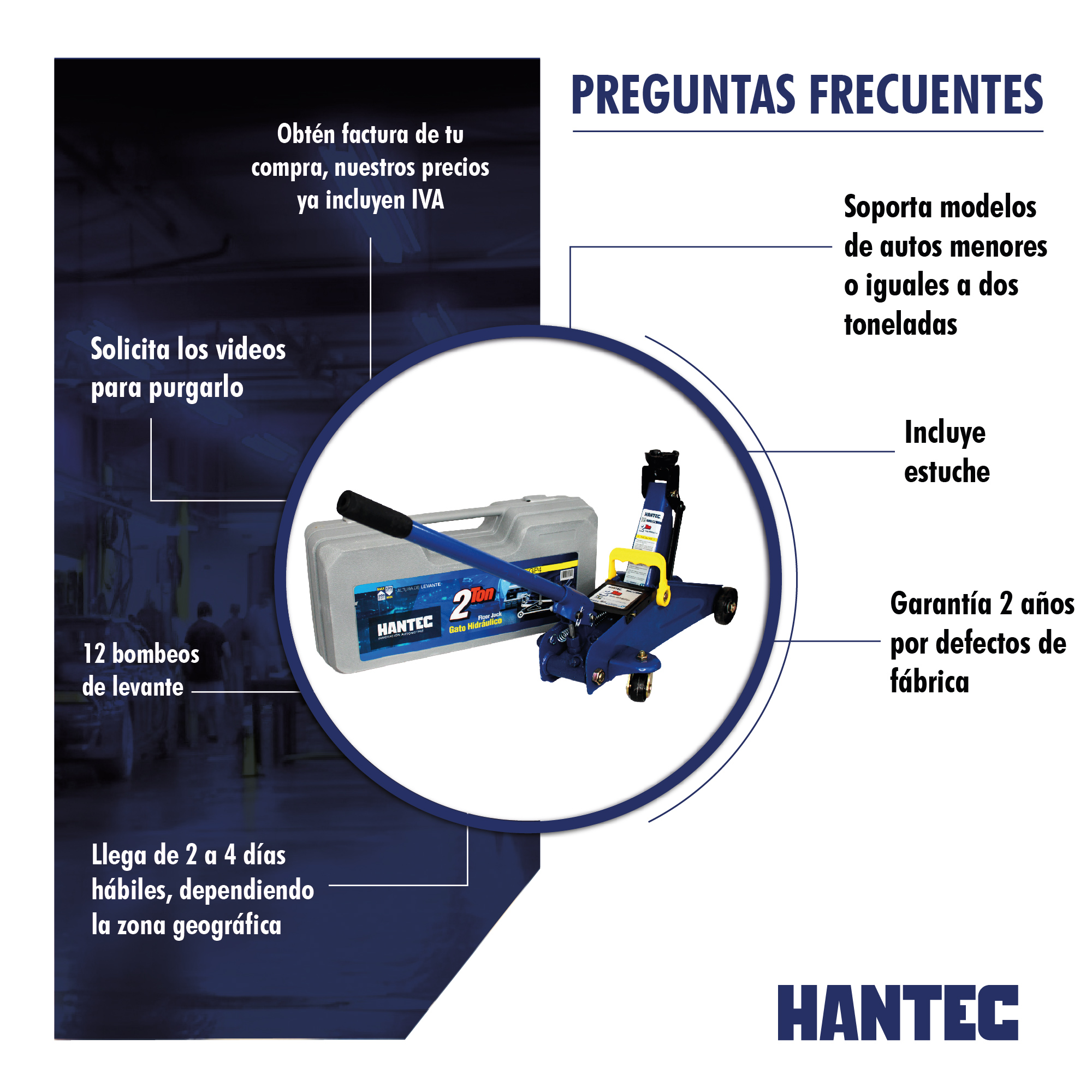 Foto 2 | Gato Hidráulico Hantec con Estuche 2 Toneladas