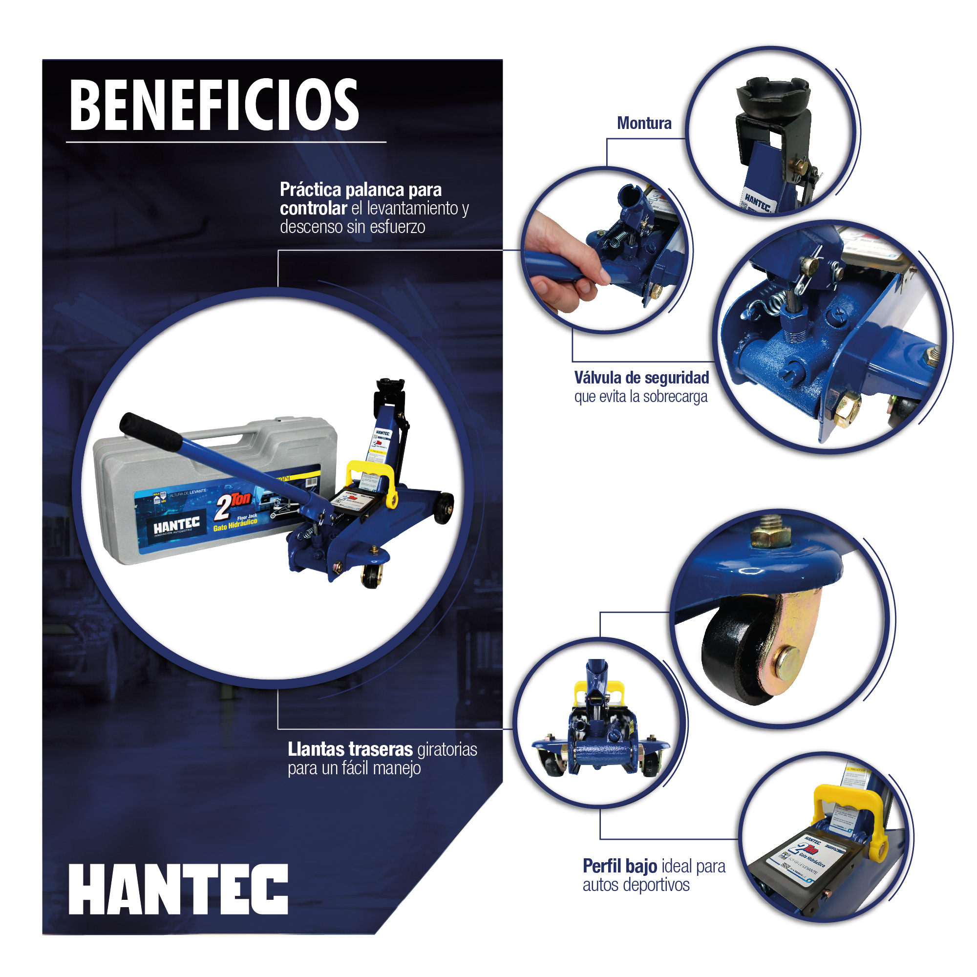 Foto 4 pulgar | Gato Hidráulico Hantec con Estuche 2 Toneladas