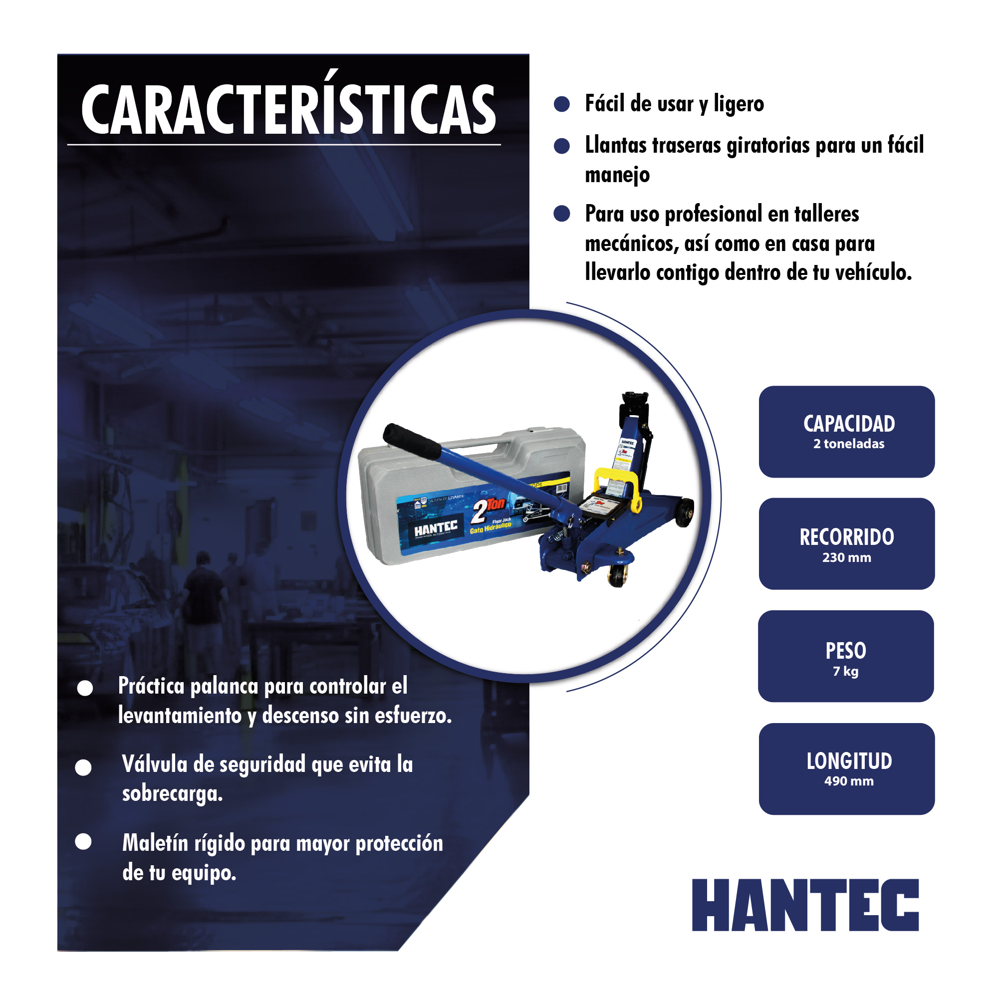Foto 5 pulgar | Gato Hidráulico Hantec con Estuche 2 Toneladas