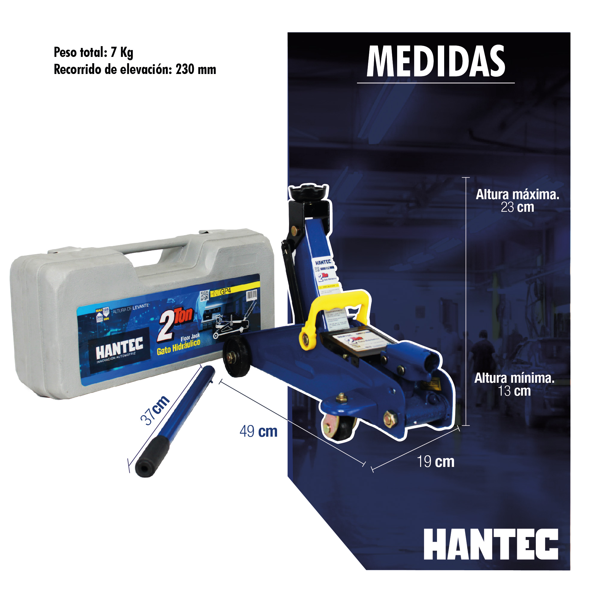 Foto 6 pulgar | Gato Hidráulico Hantec con Estuche 2 Toneladas
