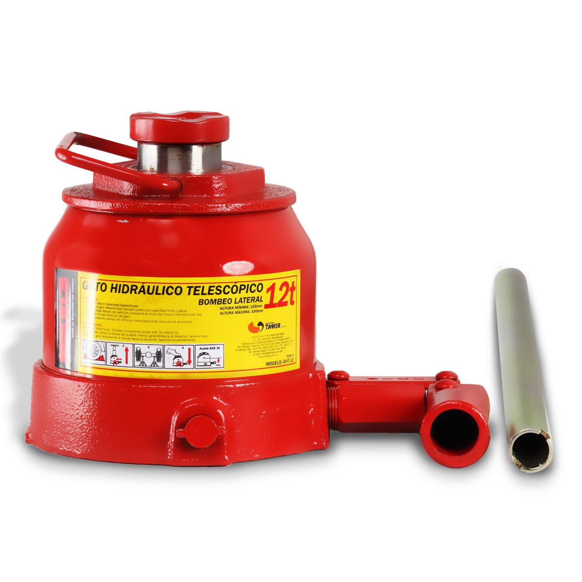 Gato Hidráulico Telescópico de Botella (12 Ton) Bombeo Lateral