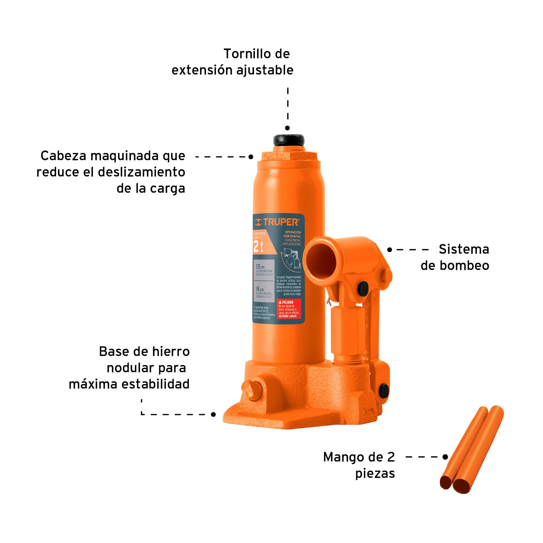 Foto 4 pulgar | Gato Hidráulico de Botella Truper GAT-2 color Naranja de 2 Toneladas