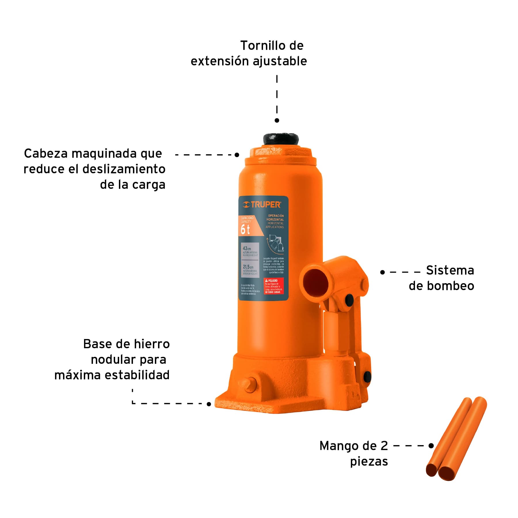 Foto 4 pulgar | Gato Hidráulico de Botella Truper GAT-6 color Naranja de 6 Toneladas