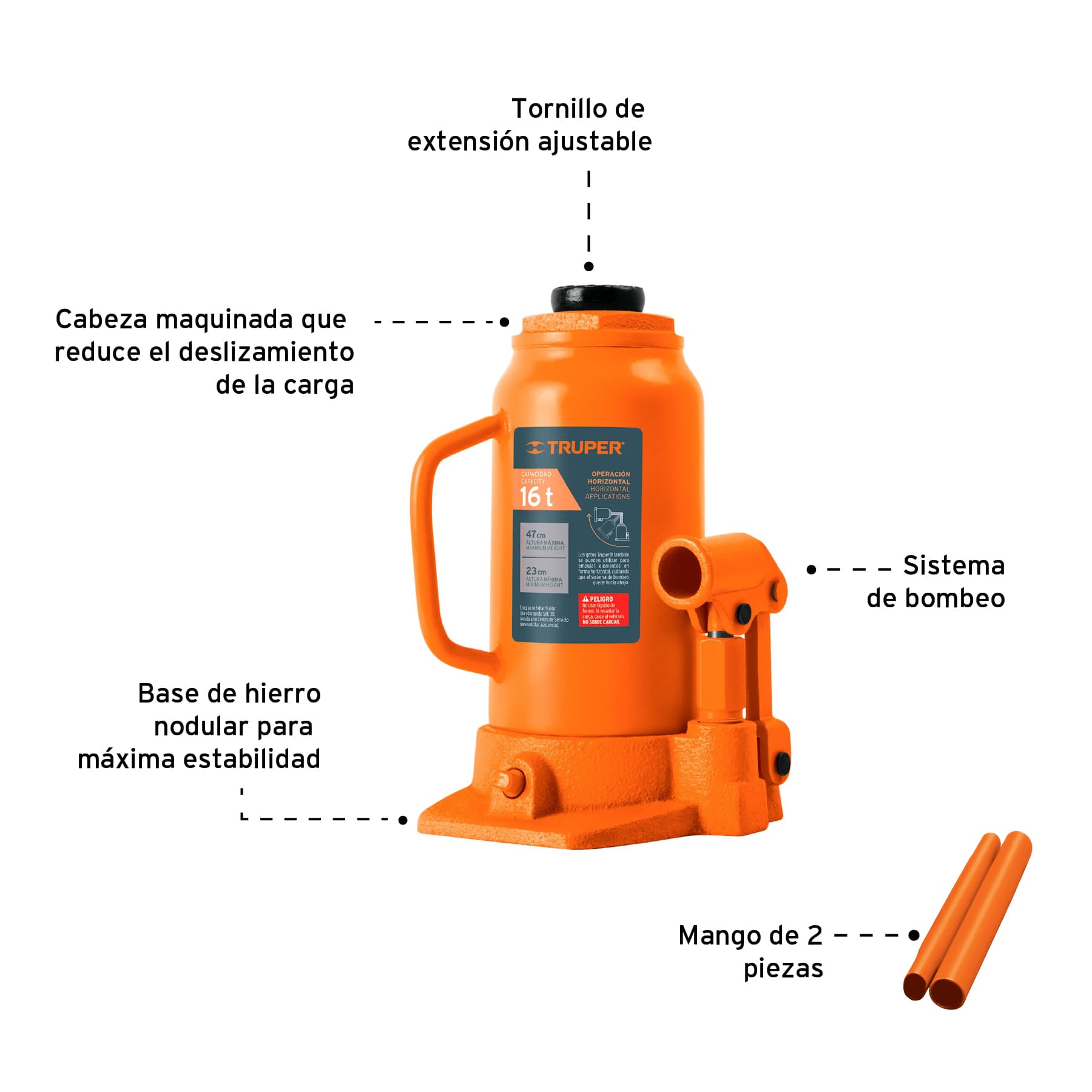 Foto 3 | Gato Hidráulico de Botella Truper GAT-16 color Naranja de 16 Toneladas