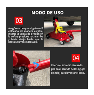 Foto 3 | Gato Hidráulico de Patín 2 Toneladas Acero Inoxidable Rojo