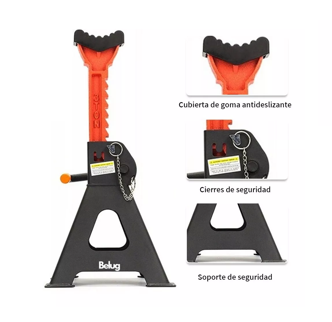 Foto 4 pulgar | Torre Auto 2 Piezas Belug 3 Toneladas Doble Seguro Altura 28-41 Cm Negro