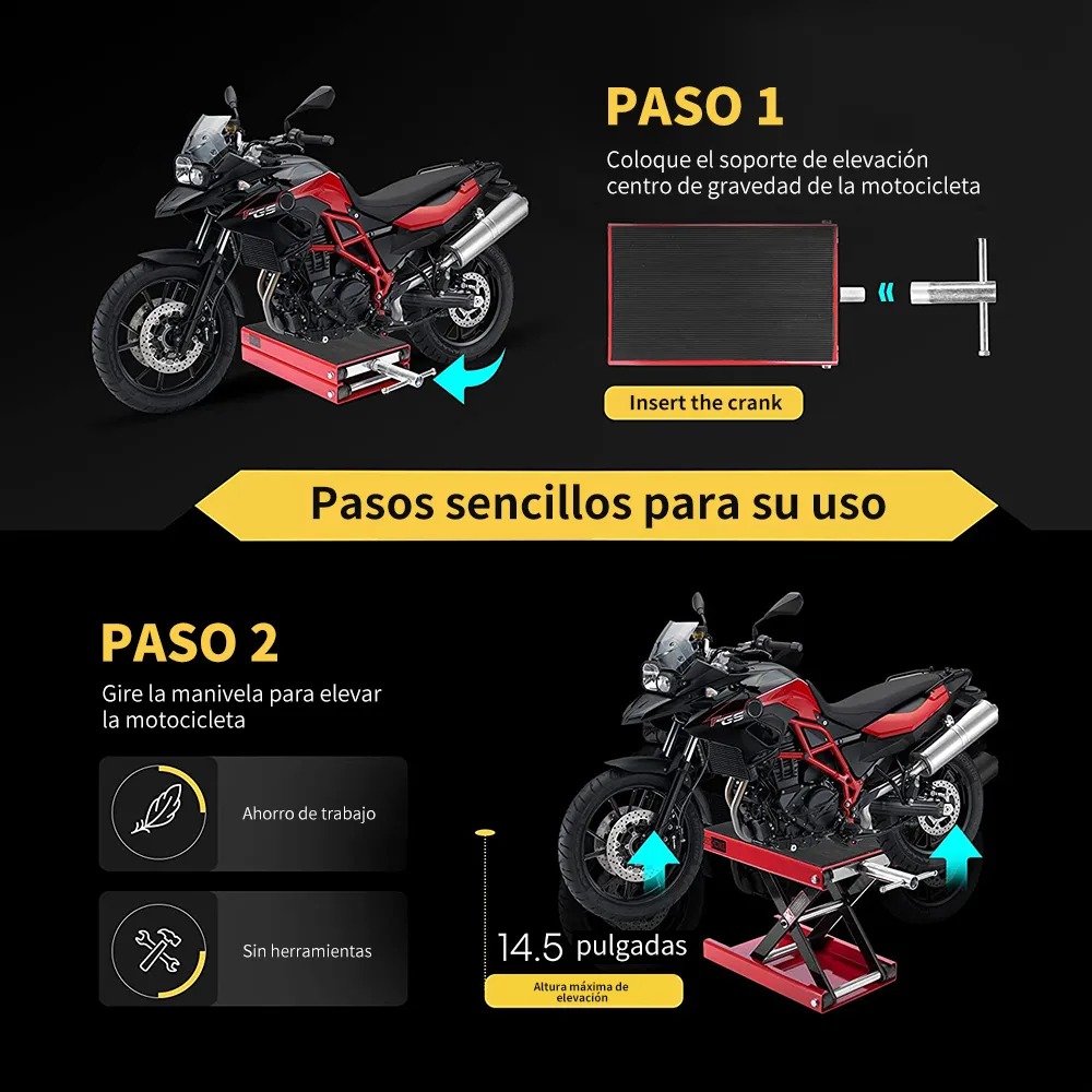 Foto 2 | Elevador Mecánico Belug De Motocicleta De 1100lb 85mm-340mm Rojo Negro