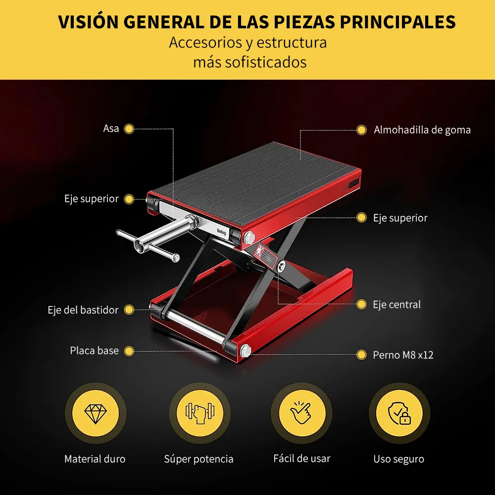 Foto 3 | Elevador Mecánico Belug De Motocicleta De 1100lb 85mm-340mm Rojo Negro