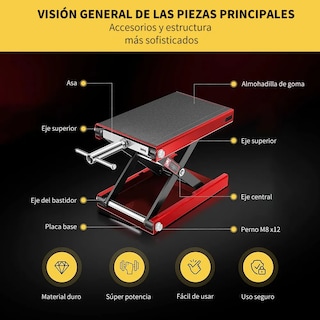 Foto 3 | Elevador Mecánico Belug De Motocicleta De 1100lb 85mm-340mm Rojo Negro