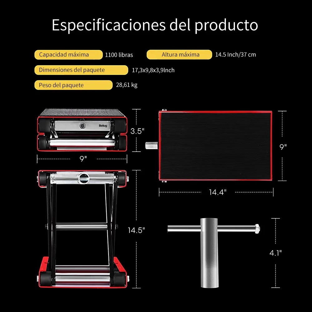 Foto 4 | Elevador Mecánico Belug De Motocicleta De 1100lb 85mm-340mm Rojo Negro