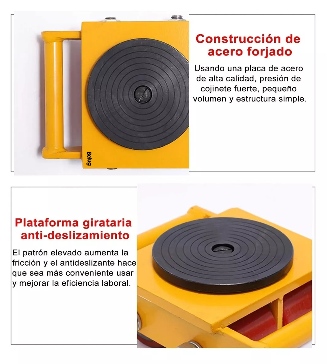 Foto 3 | Patin Tortuga 4 Ruedas Belug Para Mover Carga Hasta 6t Toneladas Amarillo