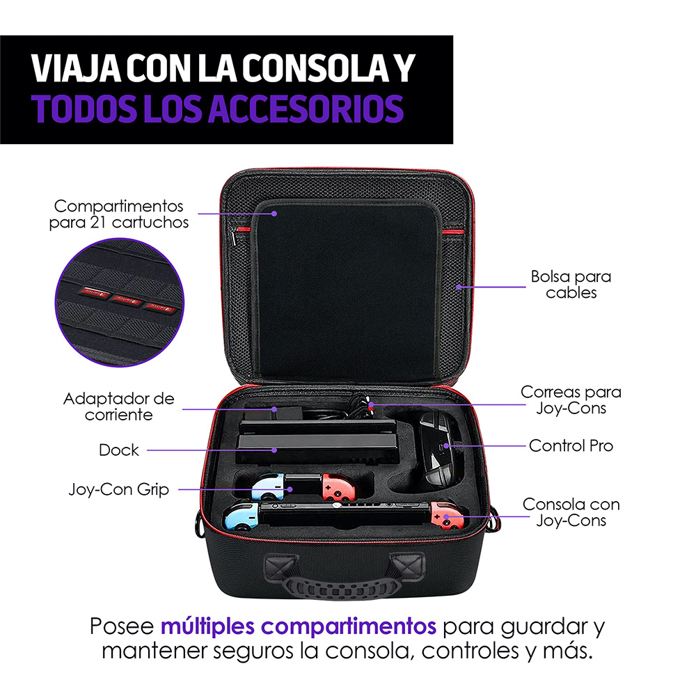 Foto 3 | Funda Rígida de Viaje para Nintendo Switch Redlemon 80013 color Negro con Compartimentos