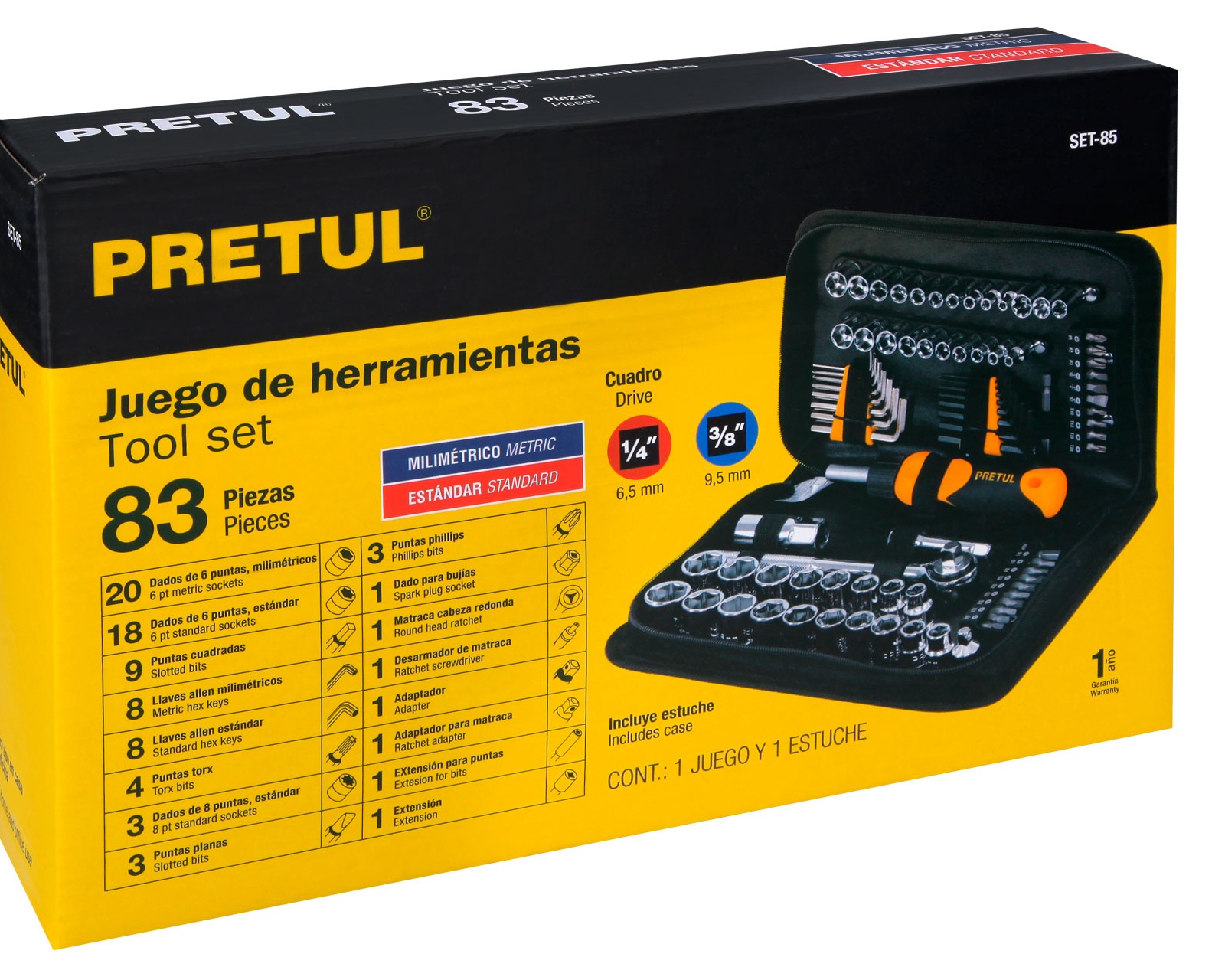 Foto 4 pulgar | Juego de Herramientas para Auto Dados Pretul Set-85 color Negro Incluye 83 Piezas